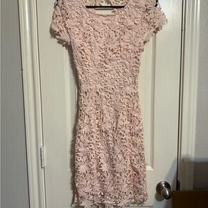 Lulu's Pink Sheath Midi Dress Short Sleeve Crew Neck size small NWOT